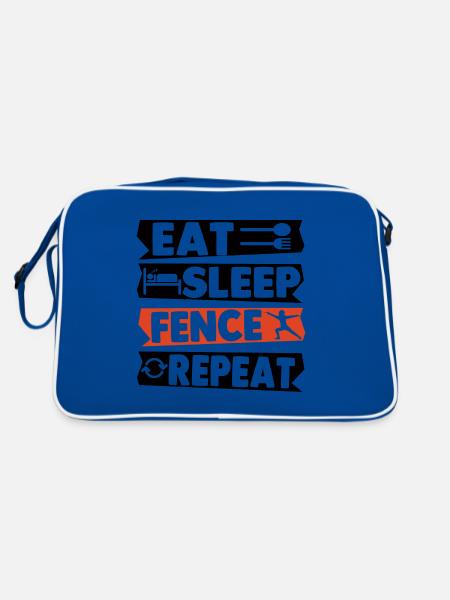 Eat Sleep Fence Repeat - Retro Tasche - Blau/Weiß - Hinten