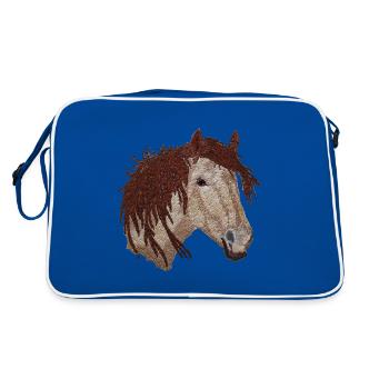 Pferd, Pferdekopf, Pferde - Retro Tasche - Blau/Weiß - Hinten