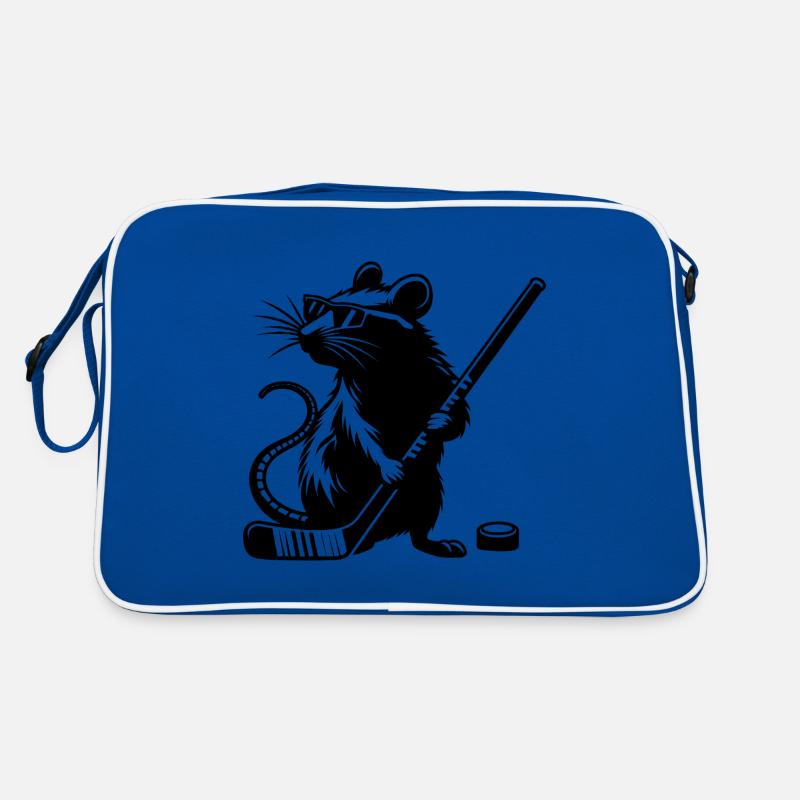Maus Ratte Eishockeyspieler Silhouette Minimalisti Retro Tasche