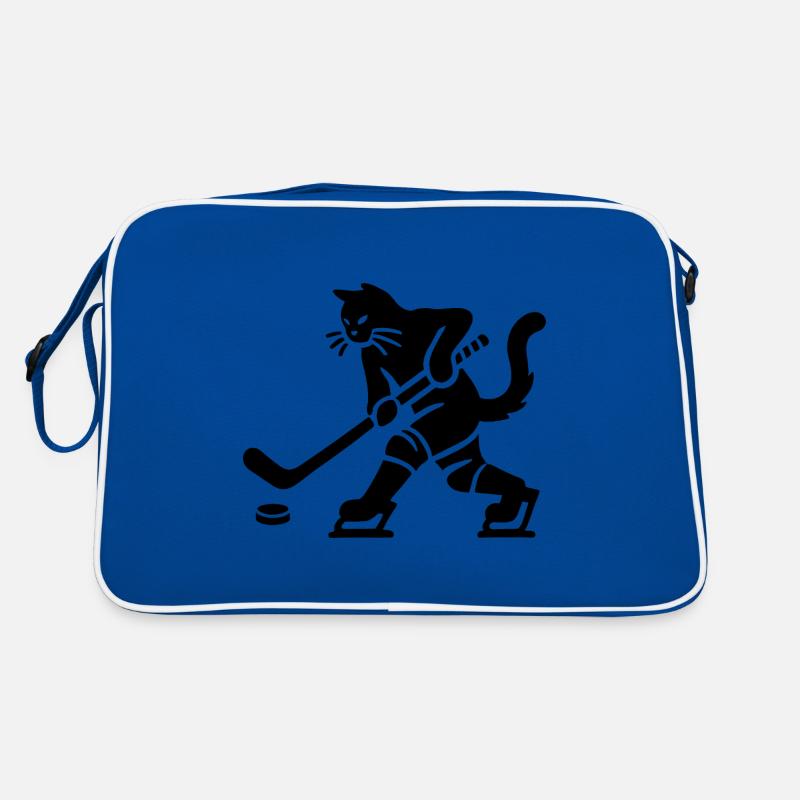Katze Eishockey Minimalistisch Silhouette Spieler Retro Bag