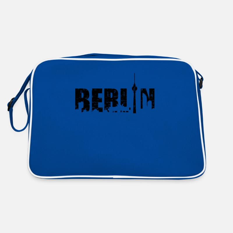 Berliner Skyline Design Silhouette Fernsehturm - Retro Tasche - Blau/Weiß