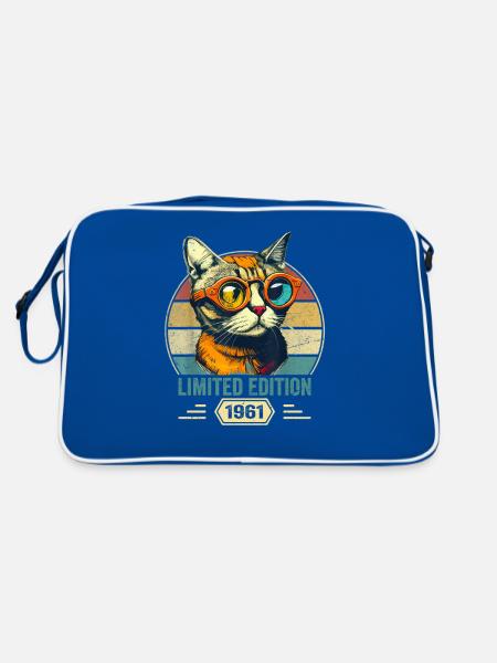 Awesome since 1961 Katze Geburtstag Geschenk - Retro Tasche - Blau/Weiß - Hinten