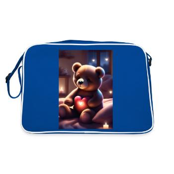 Teddybär mit Herz - Retro Tasche - Blau/Weiß - Hinten