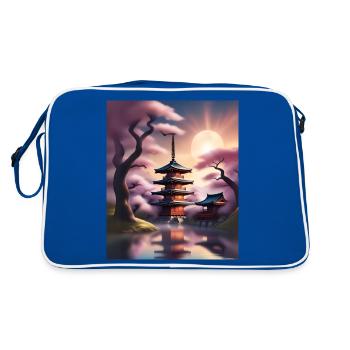 Bâtiments japonais pendant les sakura - Sac Retro - bleu/blanc - Dos