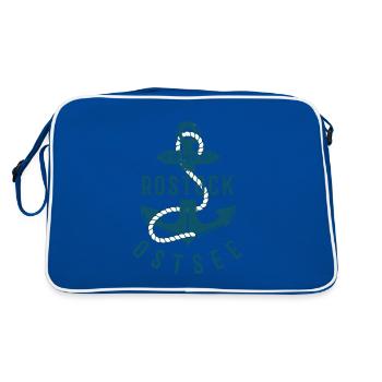 Rostock Hansestadt Ostsee Anker Moin Norddeutsch - Retro Tasche - Blau/Weiß - Hinten