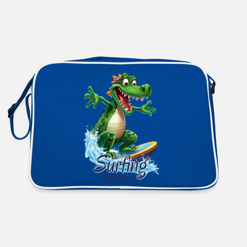Lustiges Krokodil mit einem Surfbrett - Surfer Retro Tasche