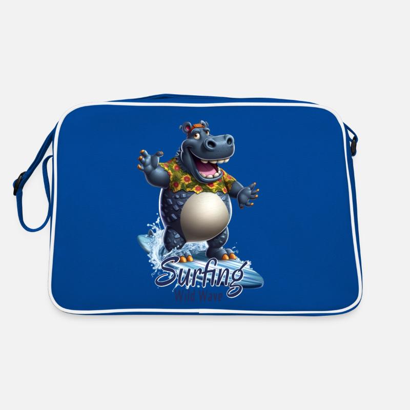 Funny hippopotamus with a surfboard - surfer Retro Bag