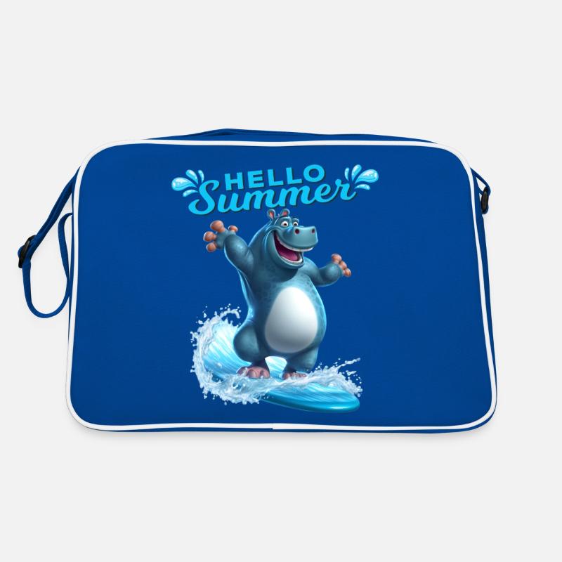 Witziges Nilpferd mit einem Surfbrett - Surfer Retro Tasche