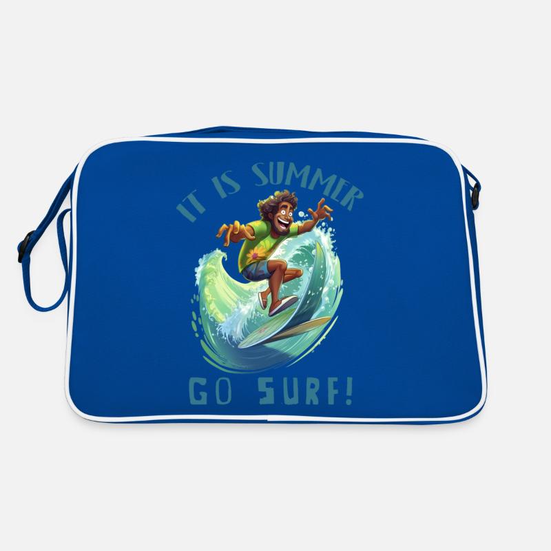Funny hippie with a surfboard - surfer Retro Bag