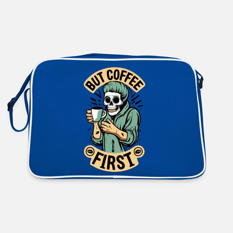 Grim Reaper, Skull But Coffee First Coffee Retro Bag