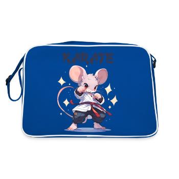 Lustige japanische Karate Maus Kawaii Karateka - Retro Tasche - Blau/Weiß - Hinten