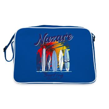 Nazare Portugal Atlantic Surfer Surfen - Retro Tasche - Blau/Weiß - Hinten