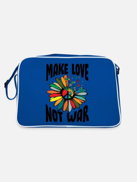 Make Love Not War Flower Power Hippie - Retro Bag - blue/white - Back