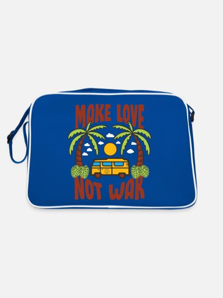 Make Love Not War Flower Power Hippie - Retro Bag - blue/white - Back