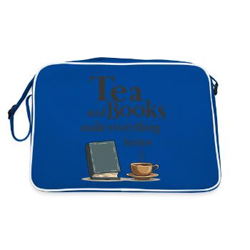 Tea and Books Spruch Zitat Slogan - Retro Tasche - Blau/Weiß - Hinten