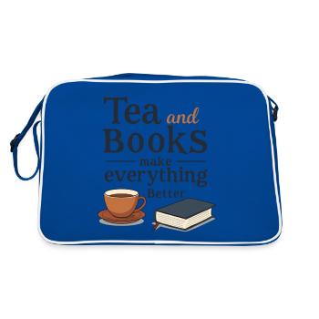 Tea and Books Spruch Zitat Slogan - Retro Tasche - Blau/Weiß - Hinten