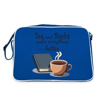 Tea and Books Spruch Zitat - Retro Tasche - Blau/Weiß - Hinten