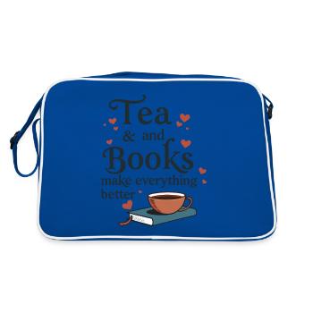 Tea and Books Spruch Zitat Leseratte - Retro Tasche - Blau/Weiß - Hinten
