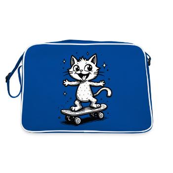 Skateboarder Skater Cat Skateboard Skating - Retro Bag - blue/white - Back