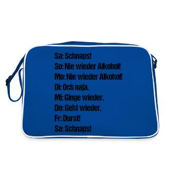 Samstag Schnaps Saufen Besoffen Alkohol Suff Party - Retro Tasche - Blau/Weiß - Hinten