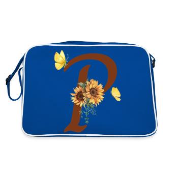 Buchstabe p Sonnenblumenschmetterling - Retro Tasche - Blau/Weiß - Hinten