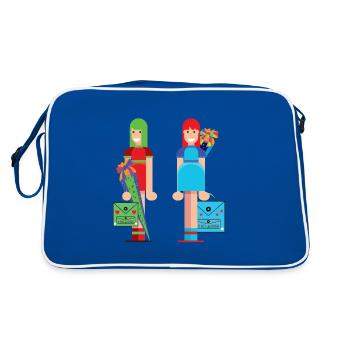 Schoolchildren enrolling twins - Retro Bag - blue/white - Back