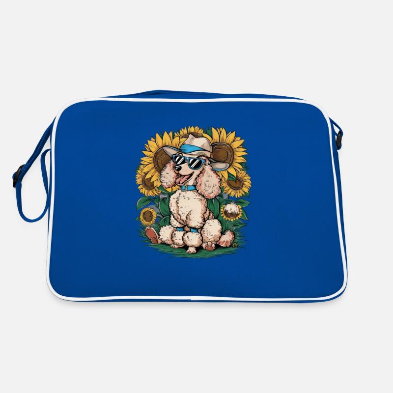 Französischem Pudel mit süßen Sonnenblumen Retro Tasche