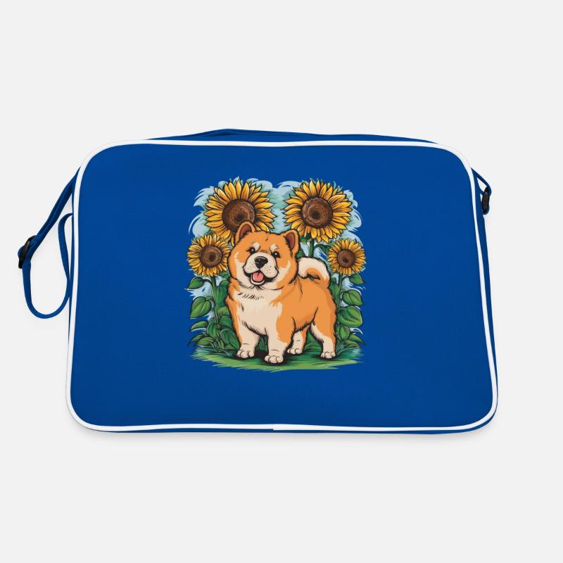 Cartoon Chow Chow with Summer Sunflowers Retro Bag