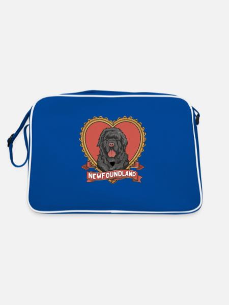 Neufundländer Hund mit großem Herzen - Retro Tasche - Blau/Weiß - Hinten