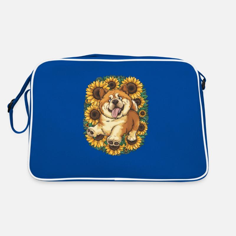 Cartoon Chow Chow with Summer Sunflowers Retro Bag