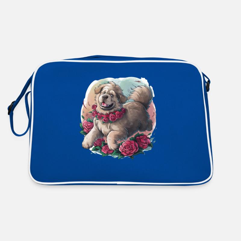 Süßer Cartoon Neufundländer Hund mit Rosen Retro Tasche