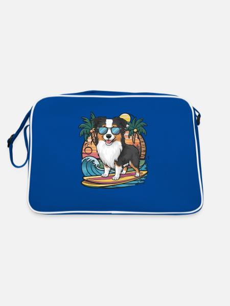 Cool Australian Shepherd with Sunglasses - Retro Bag - blue/white - Back