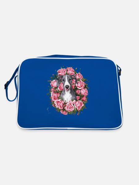 Cute greyhound with pretty roses - Retro Bag - blue/white - Back
