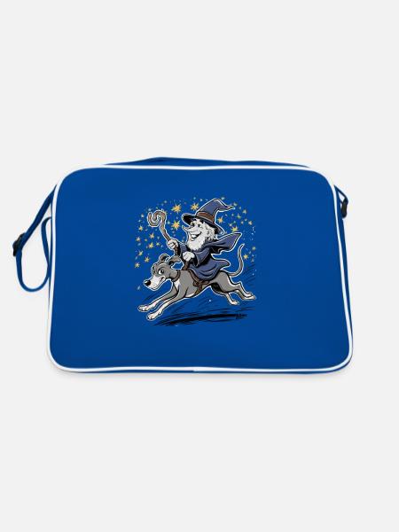 Magician rides greyhound for magicians and magic fans - Retro Bag - blue/white - Back