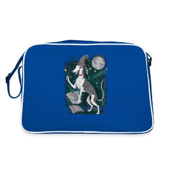 Magischer Windhund im Zauberer Outfit für Zauberer - Retro Tasche - Blau/Weiß - Hinten