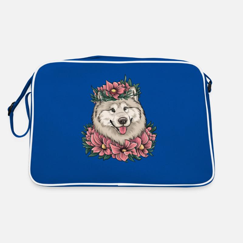 Samoyed Cartoon Style Lace with Beautiful Flowers Retro Bag