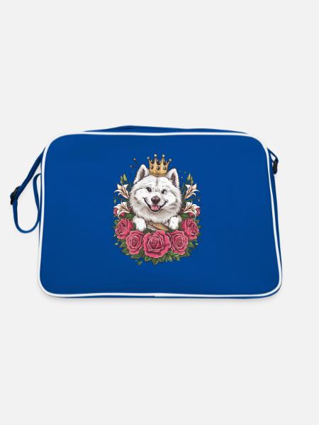 Spitz Samoyède doux aux roses et aux lys - Sac Retro - bleu/blanc - Dos