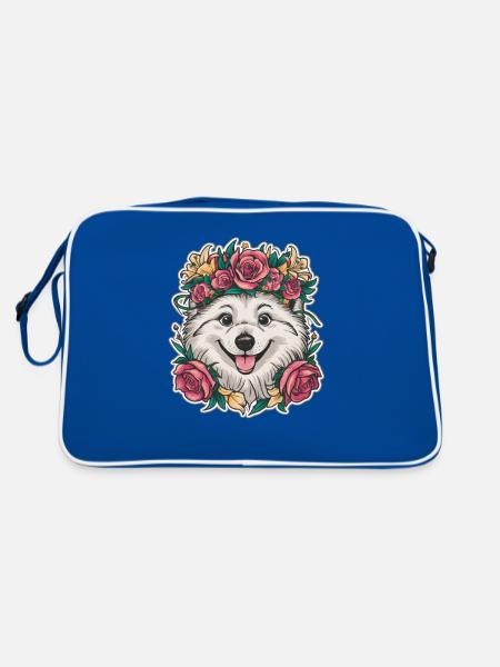 Spitz Samoyède doux aux roses et aux lys - Sac Retro - bleu/blanc - Dos