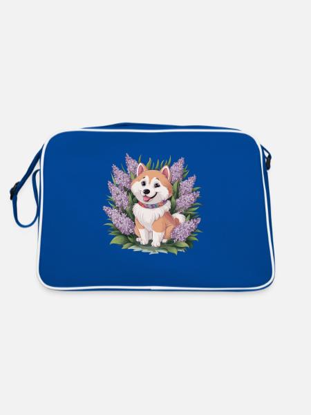 Spitz Samoyède doux avec un beau lilas - Sac Retro - bleu/blanc - Dos