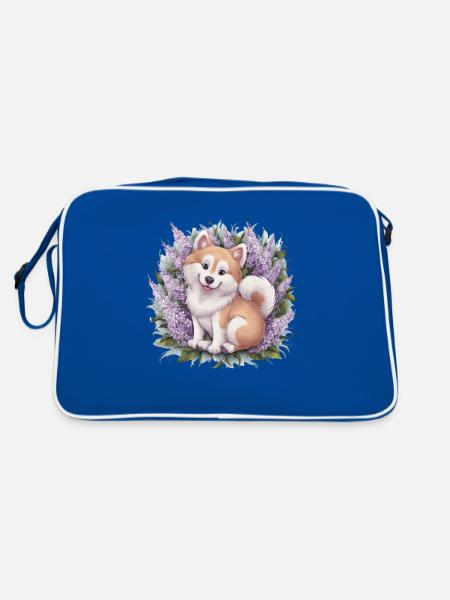 Spitz Samoyède doux avec un beau lilas - Sac Retro - bleu/blanc - Dos