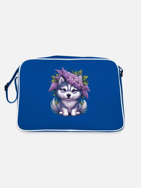 Mignon husky au lilas pour les amoureux des chiens - Sac Retro - bleu/blanc - Dos