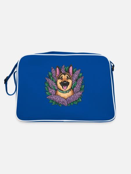 Cute German Shepherd with Lilac - Retro Bag - blue/white - Back