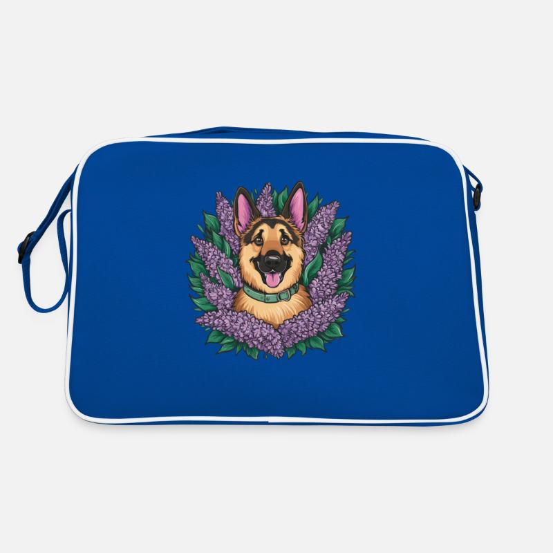 Süßer deutscher Schäferhund mit Flieder Retro Tasche