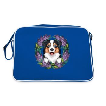 Australian Shepherd Motif with Lilac - Retro Bag - blue/white - Back