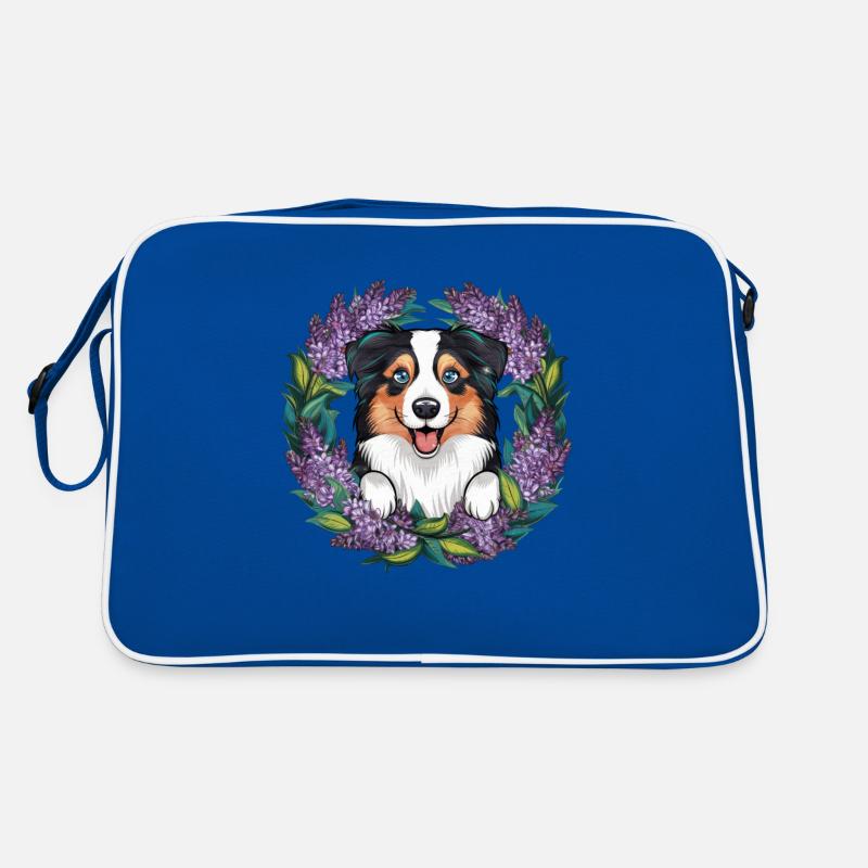 Australischer Schäferhund Motiv mit Flieder Retro Tasche