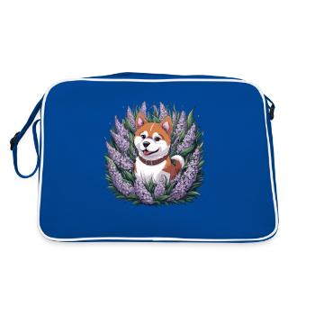 Akita Inu mit Flieder im Cartoonstil - Retro Tasche - Blau/Weiß - Hinten