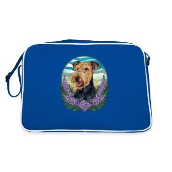 Cute Airedale Terrier with lilac - Retro Bag - blue/white - Back