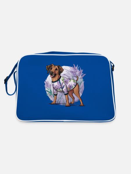 Rhodesian Ridgeback Löwenhund im Cartoon Stil - Retro Tasche - Blau/Weiß - Hinten