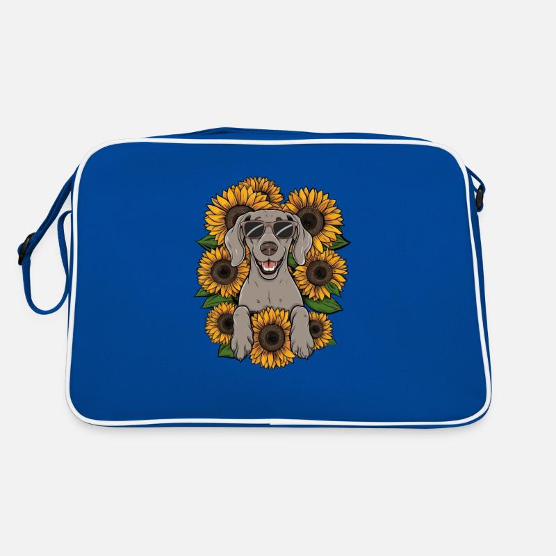 Weimaraner Hund mit Sonnenblumen Retro Tasche