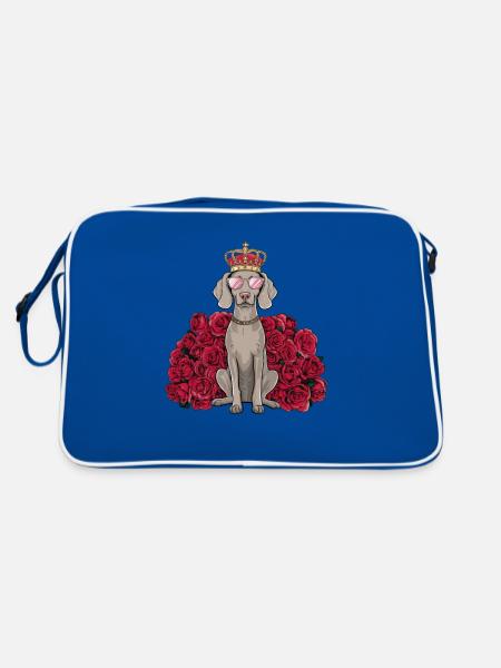 Braque de Weimar avec couronne et jolies roses - Sac Retro - bleu/blanc - Dos